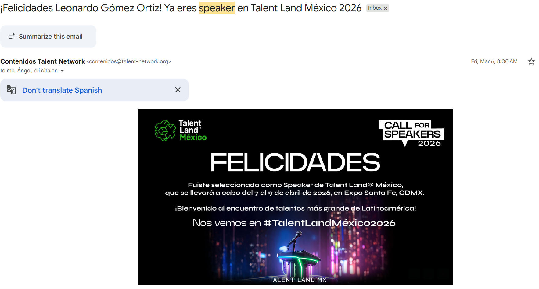 Speaker: Talent Land · Speaker confirmado